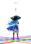  1girl blue_hair bow bowtie comic dress_shirt food food_on_head fruit fruit_on_head hat highres hinanawi_tenshi long_hair object_on_head peach shirt short_sleeves skirt touhou translation_request yappa_muri 