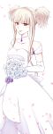  aoki_hagane_no_arpeggio bouquet dress flower highres jewelry kongou_(aoki_hagane_no_arpeggio) looking_at_viewer necklace open_mouth purple_flower purple_rose red_eyes rose sakurausagi_ao wedding_dress white_background white_hair 