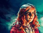  1girl alice_x._zhang amy_pond cardigan child commentary commission doctor_who english_commentary green_eyes impressionism night night_sky nightgown portrait redhead sky younger 