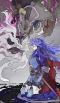  2girls aura belt blue_hair cape dark_aura falchion_(fire_emblem) female_my_unit_(fire_emblem:_kakusei) fire_emblem fire_emblem:_kakusei from_side gimurei gloves hood kneeling long_hair long_sleeves lucina multiple_girls my_unit_(fire_emblem:_kakusei) nintendo nonomori_(anst_nono) parted_lips robe sheath sheathed tiara upside-down white_hair 