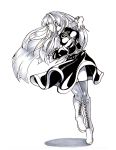  boots highres ink_(medium) knee_boots long_hair megurine_luka monochrome pompmaker1 shiny shiny_clothes traditional_media vocaloid 