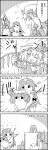  4koma apple arms_up ascot bow braid comic commentary_request drawing easel emphasis_lines flandre_scarlet food fruit greyscale hair_bow hat hat_ribbon highres holding holding_pencil hong_meiling long_hair lying mob_cap monochrome one_eye_closed painting_(object) pencil person_on_back poking remilia_scarlet ribbon short_sleeves side_ponytail smile star tani_takeshi touhou translation_request twin_braids very_long_hair wings yukkuri_shiteitte_ne 