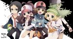  2girls 3boys :d ahoge baseball_cap bel_(pokemon) black_hair blonde_hair blue_eyes blue_jacket breasts brown_hair character_request cheren_(pokemon) commentary_request creatures_(company) game_freak gen_5_pokemon green_eyes hat jacket long_hair looking_at_viewer mata multiple_boys multiple_girls n_(pokemon) nintendo open_mouth poke_ball pokemon pokemon_(creature) pokemon_(game) pokemon_bw short_hair short_shorts shorts smile touko_(pokemon) touya_(pokemon) 