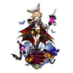  1girl alternate_costume althemia animal_ears artist_request bat boots breasts brown_hair cleavage dragalia_lost garter_straps holding lamp lampion looking_at_viewer official_art rabbit_ears red_eyes shorts staff thigh-highs 