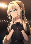  1girl alternate_costume an-94_(girls_frontline) black_dress blonde_hair blue_eyes dress girls_frontline gloves hairband highres jewelry necklace panix2383 smile solo theater 