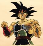  1boy angry armor bandanna bardock bare_shoulders black_eyes black_hair blood blood_on_face broken broken_armor clenched_hands clenched_teeth commentary_request dirty dirty_face dragon_ball expressionless highres lee_(dragon_garou) looking_up male_focus nipples red_bandana scar serious short_hair simple_background spiky_hair tail teeth upper_body white_background 
