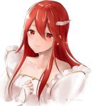  1girl bare_shoulders bride choker closed_mouth fire_emblem fire_emblem:_kakusei fire_emblem_heroes hair_ornament highres jewelry long_hair nintendo red_eyes redhead ring simple_background sleeveless snk_anm solo tears cordelia_(fire_emblem) twitter_username white_background 
