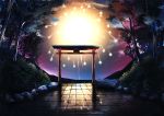  aerial_fireworks crack fireworks forest highres light light_particles nameless_neet nature night night_sky no_humans original outdoors plant reflection rock scenery sky stone_wall tile_floor tiles torii tree wall 