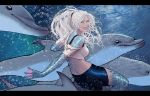  1girl back blue_eyes bubble dc_comics dolphin dolphin_(dc_comics) long_hair ponytail scales solo stjepan_sejic teeth torn_clothes underwater 