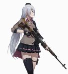  brown_eyes cero_(last2stage) girls_frontline highres long_hair military military_uniform silver_hair simple_background smile solo svd_(girls_frontline) tagme uniform 