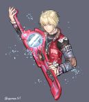  1boy blonde_hair blue_eyes highres male_focus monado nintendo rei_(teponea121) short_hair shulk smile solo super_smash_bros. super_smash_bros._ultimate sword weapon xenoblade_(series) xenoblade_1 