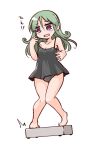  /\/\/\ 100_percent_orange_juice 1girl alternate_costume bare_arms bare_legs bare_shoulders barefoot black_camisole black_panties blush_stickers breasts commentary_request dutch_angle green_hair hand_up hono kirlalaris long_hair official_art open_mouth panties qp_shooting red_eyes simple_background small_breasts solo standing tears translated underwear underwear_only wavy_mouth weighing_scale weight_conscious white_background 