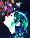  1other androgynous aqua_eyes aqua_hair bug butterfly colored_eyelashes crystal_hair face green_eyes green_hair houseki_no_kuni insect looking_up phosphophyllite profile short_hair solo 