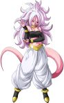  &lt;maxiuchiha22&gt; 1girl android_21 android_21_(evil) black_sclera bracelet breasts cleavage curly_hair dragon_ball dragon_ball_fighterz earrings harem_pants hoop_earrings jewelry large_breasts long_hair majin_android_21 monster_girl nail_polish navel pants pink_skin point_ears pointy_ears portrait red_eyes render smile solo tail white_hair white_pants 