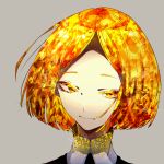  1other androgynous blonde_hair colored_eyelashes crystal_hair face grey_background houseki_no_kuni kanmiya_(amamia06-16) looking_at_viewer short_hair smile solo yellow_diamond_(houseki_no_kuni) yellow_eyes 