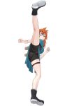  1girl aqua_eyes ass bike_shorts black_footwear boku_no_hero_academia boots breasts china_dress chinese_clothes commentary_request domino_mask dress easy_(aqk7bdqt) high_kick kendou_itsuka kicking large_breasts long_hair mask orange_hair shorts_under_dress side_ponytail side_slit simple_background solo thigh_strap white_background 