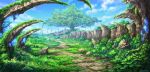 artist_name blue_sky clouds crystal day fantasy giant_tree grass no_humans noyaariho original outdoors plant road rock roots scenery sky tree vines 