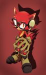  1boy animal_ears belt boots custom_hero_(sonic) fang glasses gloves headset highres orange_eyes red_background rushia_(retreat) sash shadow sonic_forces sonic_the_hedgehog tail utility_belt wolf wolf_ears wolf_tail 