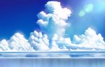 blue_sky clouds cloudy_sky commentary_request day hankachi_(okayama012) highres horizon lens_flare no_humans ocean original pier scenery shore sky sunlight 