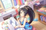  black_hair blush green_eyes idolmaster idolmaster_cinderella_girls idolmaster_cinderella_girls_starlight_stage long_hair ponytail shirt smile sugisaka_umi wink 