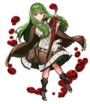  1girl black_legwear blush brown_eyes brown_skirt chyanu closed_mouth drill_hair eyebrows_visible_through_hair full_body green_hair high_heels holding holding_sword holding_weapon long_hair looking_at_viewer original skirt smile socks solo sword twin_drills very_long_hair weapon 