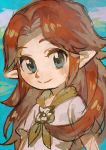  1girl aoki_(fumomo) blue_eyes brown_hair closed_mouth flat_chest hair_intakes long_hair looking_at_viewer malon nintendo pointy_ears short_sleeves smile solo the_legend_of_zelda the_legend_of_zelda:_ocarina_of_time upper_body 