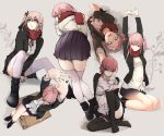  1girl absurdres alternate_costume artist_request ass commentary_request girls_frontline highres looking_up pink_hair pose scarf school_uniform shoes st_ar-15_(girls_frontline) stretch thigh-highs thighs violet_eyes 