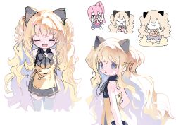  >_< 2girls :d ^_^ bare_shoulders black_shirt black_skirt blonde_hair blue_eyes chibi closed_eyes grey_eyes highres long_hair mechuragi multicolored_hair multiple_girls parted_lips pink_hair seeu shirt side_ponytail simple_background skirt sleeveless sleeveless_shirt smile tears two-tone_hair two_side_up uni_(vocaloid) very_long_hair vocaloid white_background 