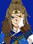  1boy ari1045 blue_(saga_frontier) blue_eyes brown_hair commentary_request hair_ornament jewelry long_hair male_focus necklace ponytail saga saga_frontier solo 