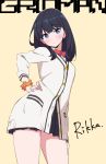  black_hair blue_eyes bow long_sleeves microskirt orange_scrunchie red_bow school_uniform scrunchie skirt ssss.gridman tabata_hisayuki takarada_rikka wrist_scrunchie 