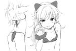  1girl animal_ears bangs bra breasts cat_ears cat_tail chigusa_asuha cleavage collarbone fang grey_bra greyscale long_hair looking_at_viewer monochrome open_mouth qualidea_code sekiya_asami simple_background sketch small_breasts solo string_panties swept_bangs tail underwear white_background wrist_cuffs 