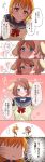  &gt;_&lt; ... /\/\/\ 2girls ahoge animal_ears arms_behind_back bangs blue_collar blue_eyes blush bow bowtie brown_hair clenched_hands clover_hair_ornament collar comic dog_collar dog_ears dog_tail flying_sweatdrops hair_bow hair_ornament heart_ahoge highres long_sleeves love_live! love_live!_sunshine!! minori_748 multiple_girls no_eyes notice_lines o_o orange_hair outstretched_arms red_eyes red_neckwear school_uniform serafuku short_hair spoken_ellipsis sweatdrop tail takami_chika translation_request v-shaped_eyebrows watanabe_you yellow_bow yuri 