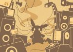  blush_stickers creatures_(company) full_body game_freak gen_1_pokemon limited_palette looking_at_viewer monochrome nintendo no_humans pikachu pokachuu pokemon pokemon_(creature) screen sepia silhouette speaker standing wire 