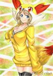  blonde_hair creatures_(company) fennekin game_freak gen_6_pokemon highres hood hooded_jacket jacket nintendo pokemon serena_(pokemon) tagme takecha thigh-highs 