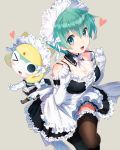  1girl :3 :d ;d apron bare_shoulders black_dress black_legwear blush bow breasts character_request cleavage detached_collar dress elbow_gloves frilled_dress frilled_gloves frilled_legwear frills gloves green_eyes green_hair heart keroro keroro_gunsou looking_at_viewer maid maid_headdress medium_breasts mimoza_(96mimo414) one_eye_closed open_mouth short_hair smile spaghetti_strap strap_lift thigh-highs white_apron white_bow white_gloves 