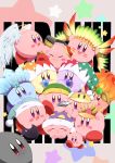  +_+ blush_stickers bomb cap closed_eyes earphones fire glint green_hat halo hat headdress highres ice jester_cap kirby kirby&#039;s_dream_land kirby_(series) nightcap nintendo pointing_sword ponto1588 spikes star star_print sword wand weapon wings 