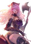  1girl armor ass axe black_armor black_panties boots breasts camilla_(fire_emblem_if) cglas cleavage dragon fire_emblem fire_emblem_if hair_over_one_eye highres knight large_breasts lips long_hair looking_at_viewer nintendo panties purple_hair solo thighs tiara underwear very_long_hair violet_eyes wavy_hair wyvern 