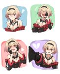  1girl blonde_hair breasts character_sheet cleavage expression_chart expressions ganesagi hands_on_own_face headband highres multicolored_hair original pout short_hair solo two-tone_hair yandere 