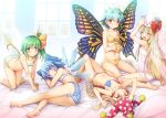  5girls :d ^_^ all_fours american_flag_panties antennae arm_up arms_up ass bangs bare_arms bare_legs bare_shoulders barefoot bed_sheet blonde_hair blue_bow blue_bra blue_eyes blue_hair blue_panties blush bow bow_panties bra breasts brown_eyes butterfly_wings camisole chima_q cirno closed_eyes closed_eyes clownpiece collarbone commentary_request cup daiyousei eternity_larva eyebrows_visible_through_hair facing_viewer fairy_wings from_behind green_bra green_eyes green_hair green_panties hair_between_eyes hair_bow hand_up hands_on_headwear hat hat_bow highres holding holding_cup ice ice_wings indoors jester_cap leaf leaf_on_head lily_white long_hair looking_at_viewer looking_back lying mug multiple_girls no_pants on_back on_side open_mouth panties pantyshot pantyshot_(lying) pink_panties polka_dot_hat red_bow red_eyes red_hat short_hair side_ponytail sitting small_breasts smile striped striped_panties thighs touhou underwear underwear_only very_long_hair wariza white_hat white_panties window wings yellow_bow yellow_bra yellow_panties 