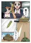  2girls blonde_hair brown_eyes brown_hair caterpillar_tracks comic girls_und_panzer ground_vehicle long_hair m3_lee military military_vehicle motor_vehicle multiple_girls nishikawa_ryunosu ooarai_military_uniform oono_aya sawa_azusa short_hair smile t-34 tank tank_shell translation_request twintails type_89_i-gou yellow_eyes 