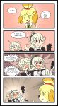  4koma animal_ears armor bell blonde_hair blue_cape blush blush_stickers cape comic dog_ears dog_girl dog_tail doubutsu_no_mori english female_my_unit_(fire_emblem_if) fire_emblem fire_emblem_if furry gloves hair_between_eyes hair_ornament hairband highres long_hair male_my_unit_(fire_emblem_if) mamkute my_unit_(fire_emblem_if) nintendo open_mouth pointy_ears raydango red_eyes shizue_(doubutsu_no_mori) short_hair silver_hair skirt smile super_smash_bros. super_smash_bros._ultimate tail topknot white_hair 