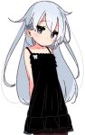 1girl alternate_costume arms_behind_back black_dress cowboy_shot dress flat_chest frilled_dress frills grey_eyes head_tilt hibiki_(kantai_collection) kantai_collection long_hair looking_at_viewer simple_background solo standing white_background white_hair yoru_nai 
