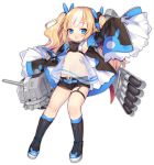  +_+ 1girl :d arm_up armpits azur_lane bare_shoulders belt belt_buckle black_footwear black_shorts black_sleeves blonde_hair blue_belt blue_eyes blue_legwear blush boots buckle cannon collared_shirt crop_top cross-laced_footwear detached_sleeves full_body hair_ornament kalk_(azur_lane) knee_boots kneehighs lace-up_boots long_hair long_sleeves looking_at_viewer navel nose_blush official_art open_clothes open_mouth open_shorts see-through shirt short_shorts shorts sleeveless sleeveless_shirt sleeves_past_fingers sleeves_past_wrists smile torpedo turret twintails utm very_long_hair wavy_mouth white_shirt wide_sleeves 