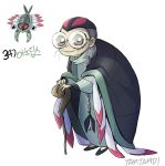  anorith artist_name black_footwear cane cape creatures_(company) game_freak gen_3_pokemon grey_eyes grey_hair hunched_over long_hair moemon nintendo old_woman personification pokemon pokemon_(game) red_cape robe standing tamtamdi white_background 