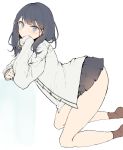  arched_back ass bangs bent_over black_hair black_skirt blue_eyes cardigan legs long_hair long_sleeves looking_at_viewer microskirt pleated_skirt sabet_(young_ouo) school_uniform skirt sleeves_past_wrists ssss.gridman sweater takarada_rikka thighs white_cardigan white_sweater 