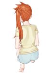  1girl ass barefoot boku_no_hero_academia commentary_request easy_(aqk7bdqt) from_behind kendou_itsuka long_hair orange_hair shirt shorts side_ponytail sitting solo t-shirt 