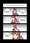  1girl 4koma :d arkeden_razeare bow brown_hair closed_eyes collared_shirt comic commentary crying crying_with_eyes_open doki_doki_literature_club english english_commentary furrowed_eyebrows green_eyes hair_bow hair_intakes high_ponytail highres long_hair looking_at_viewer monika_(doki_doki_literature_club) neck_ribbon open_mouth parted_lips profile red_ribbon ribbon school_uniform shaded_face shirt smile speech_bubble tears white_bow white_shirt wing_collar 
