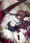  brown_hair katana long_hair np_(artist) null_(nyanpyoun) ponytail school_uniform skirt sword weapon 