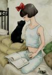  black_cat book bow cat ghibli hair_bow jiji_(character) kiki kiki&#039;s_delivery_service majo_no_takkyuubin money renton_(guero) studio_ghibli 