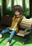  brown_hair casual grey_eyes murata_taichi short_hair sitting sweat 